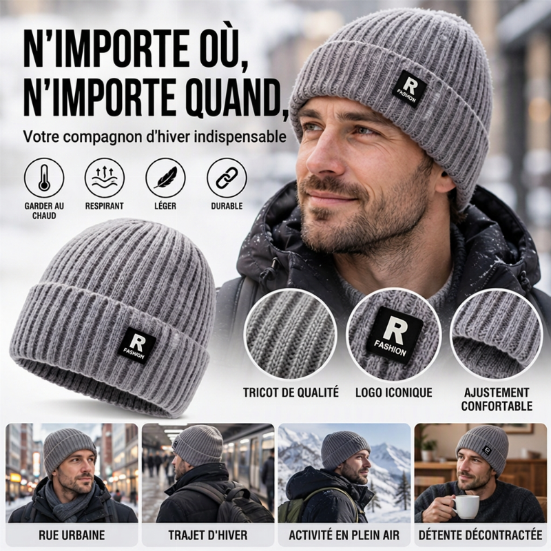 Bonnet chaud en maille slouchy pour homme