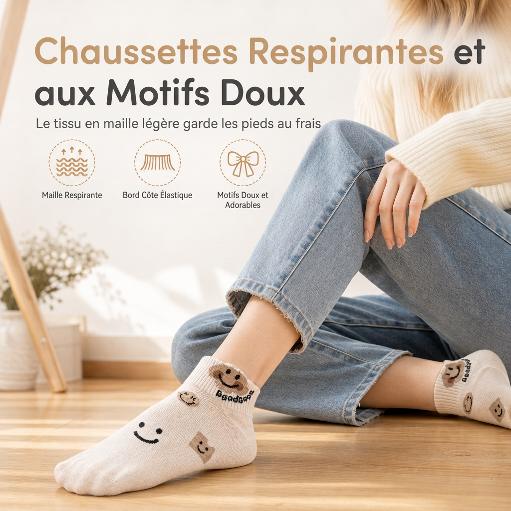 Chaussettes courtes mignonnes pour femmes, respirantes, fines et basses, absorbantes, antidérapantes