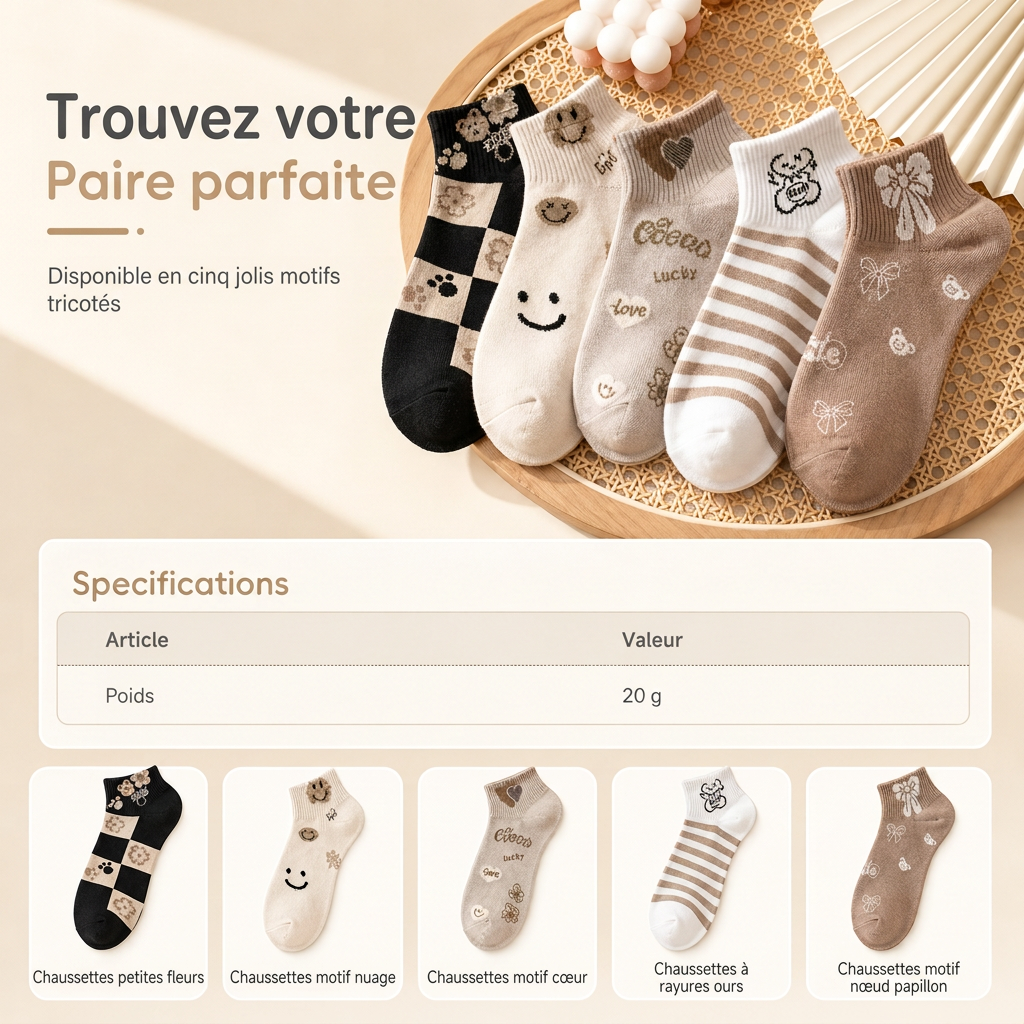 Chaussettes courtes mignonnes pour femmes, respirantes, fines et basses, absorbantes, antidérapantes