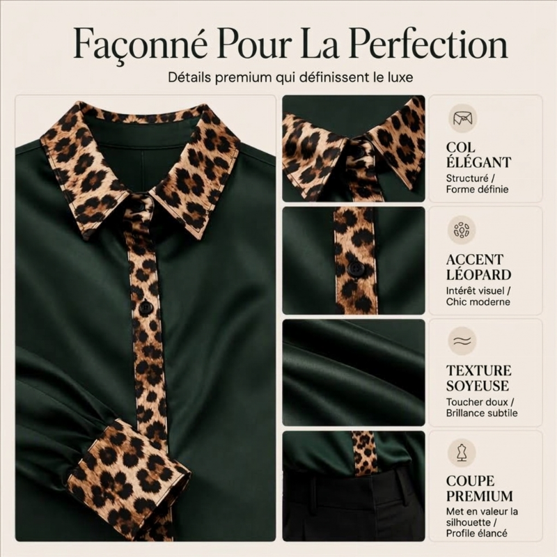 Chemisier en satin à imprimé léopard et patchwork pour femme
