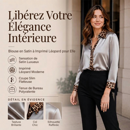Chemisier en satin à imprimé léopard et patchwork pour femme