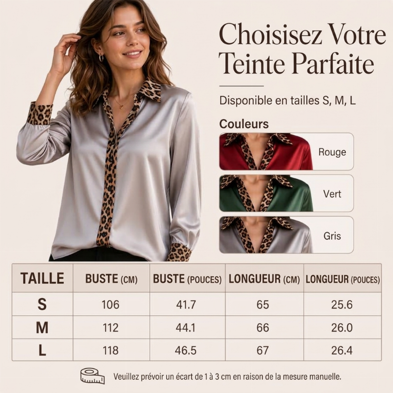 Chemisier en satin à imprimé léopard et patchwork pour femme