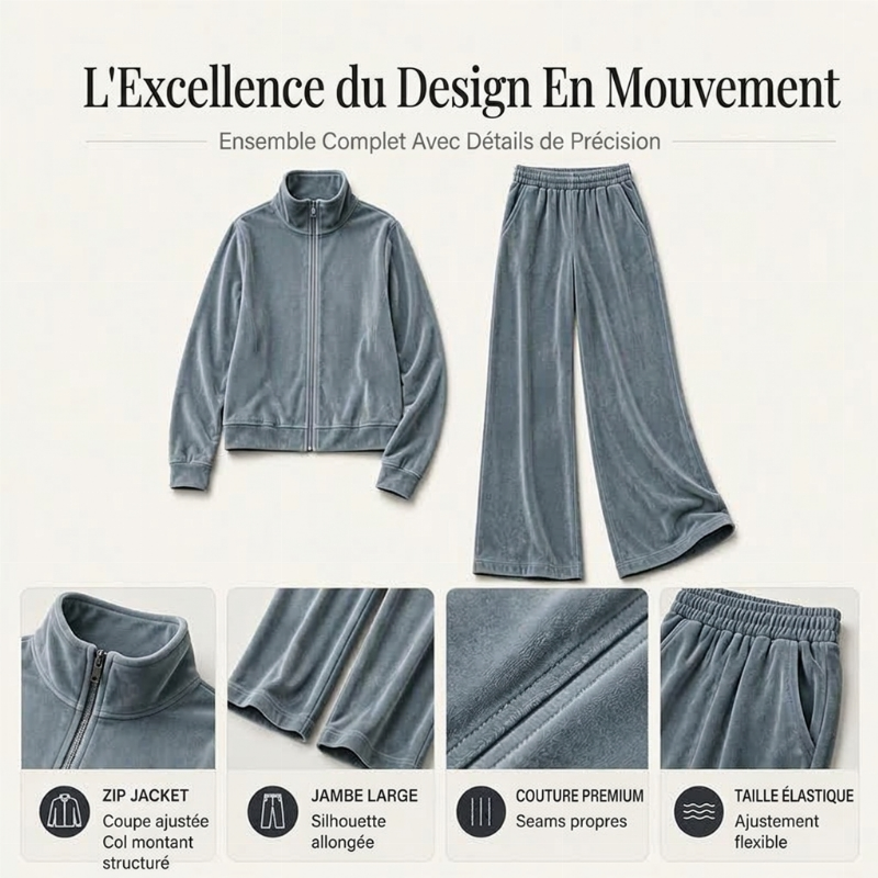Ensemble blouson zippé et pantalon en similicuir daim pour femme
