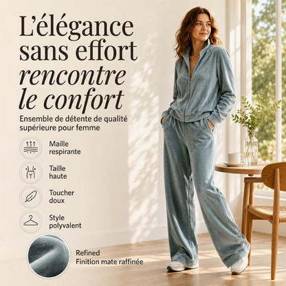 Ensemble blouson zippé et pantalon en similicuir daim pour femme