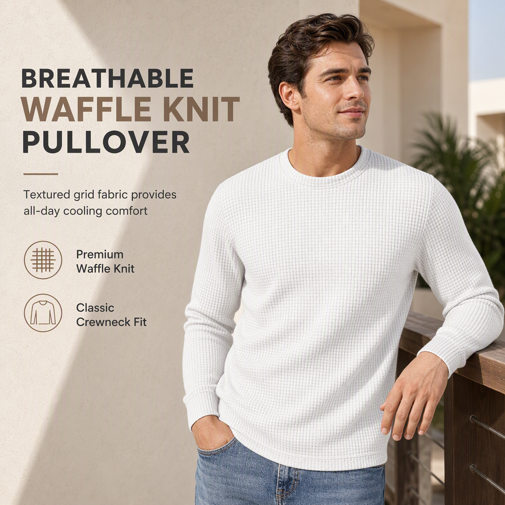 Sweat-shirt décontracté pour homme, coupe ajustée, col rond et manches longues