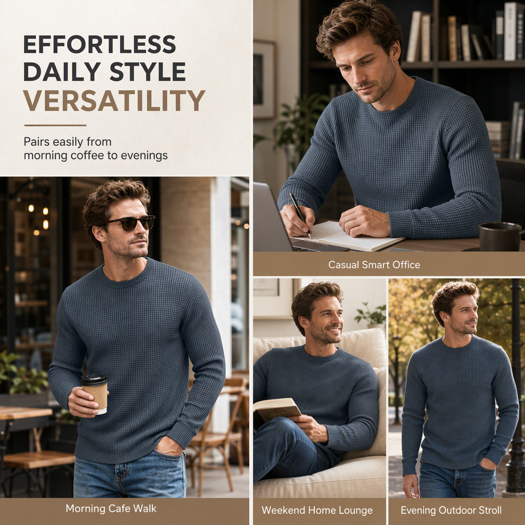 Sweat-shirt décontracté pour homme, coupe ajustée, col rond et manches longues
