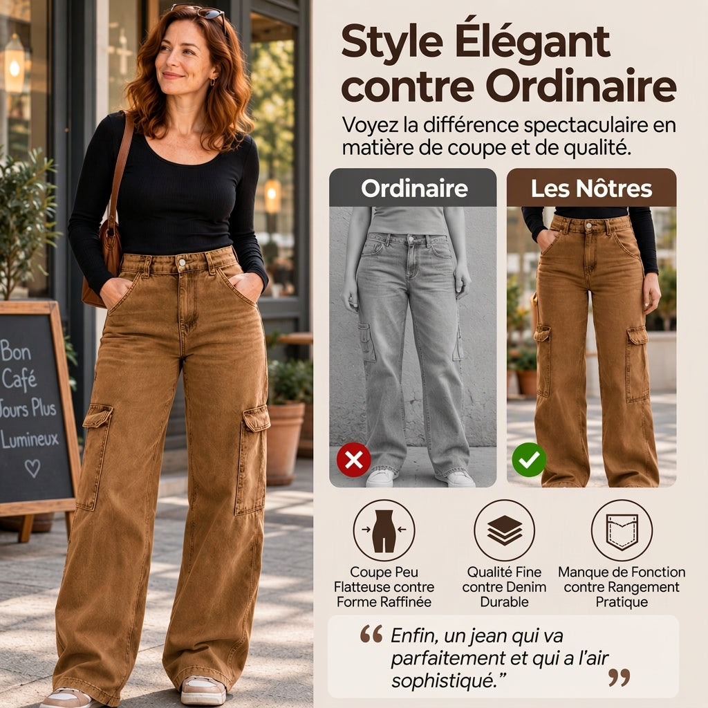 Pantalon cargo en denim stretch taille haute pour femme