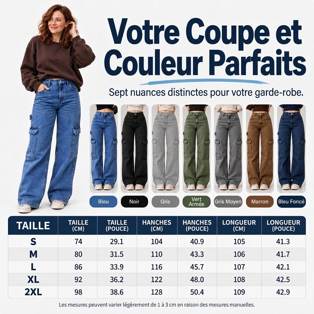 Pantalon cargo en denim stretch taille haute pour femme