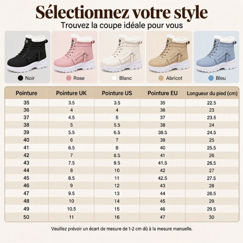Bottines d'hiver chaudes pour femmes, doublure en peluche