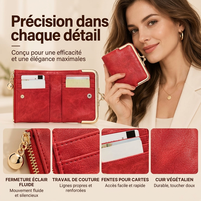 Portefeuille Vintage à Fermeture Bâtonnet avec Plusieurs Compartiments pour Cartes