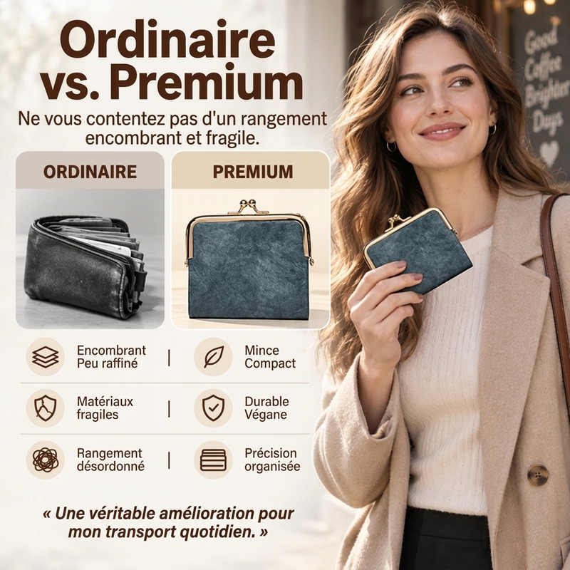 Portefeuille Vintage à Fermeture Bâtonnet avec Plusieurs Compartiments pour Cartes