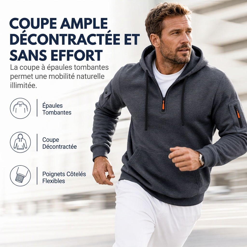 Sweat-shirt à capuche doublé molletonné pour homme, coupe ample, vêtement de travail décontracté pour l'automne et l'hiver