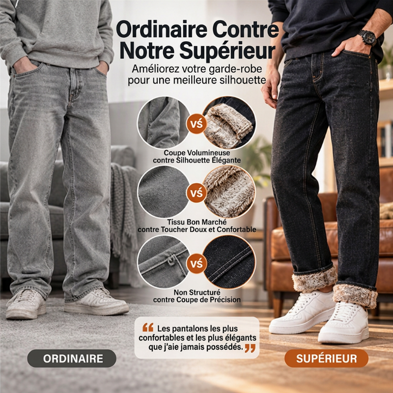 Jeans stretch pour hommes avec doublure en peluche épaisse