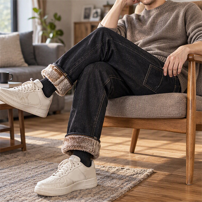 Jeans stretch pour hommes avec doublure en peluche épaisse