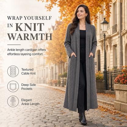 Cardigan long en maille à couleur unie décontracté