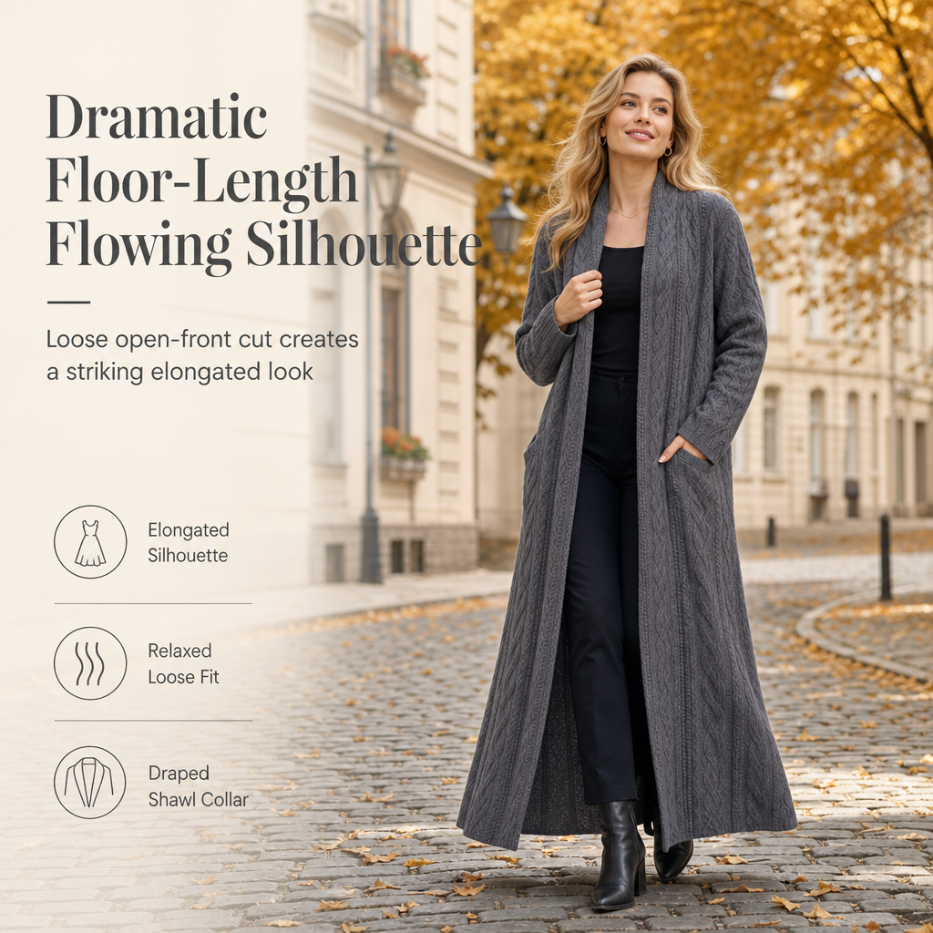 Cardigan long en maille à couleur unie décontracté