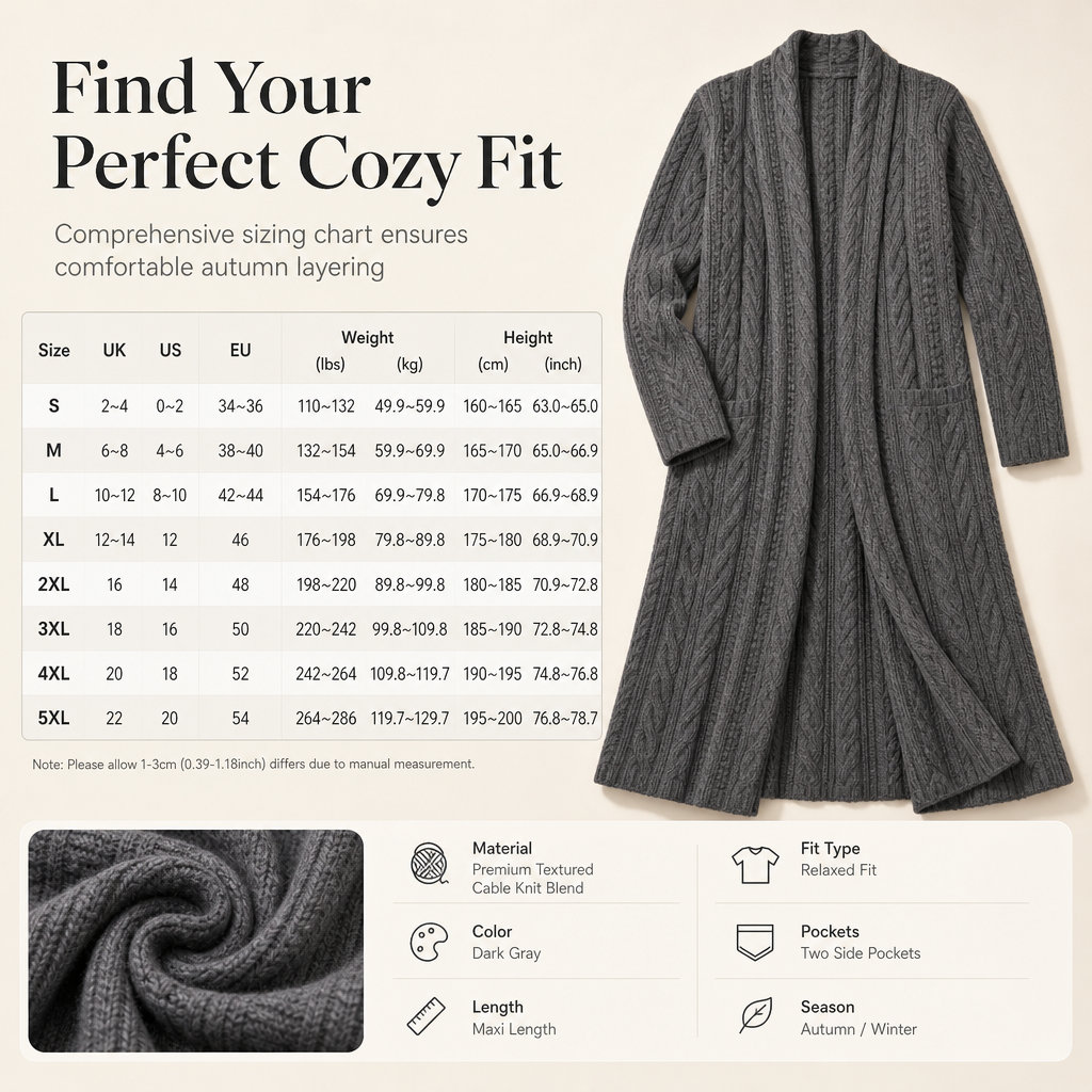 Cardigan long en maille à couleur unie décontracté