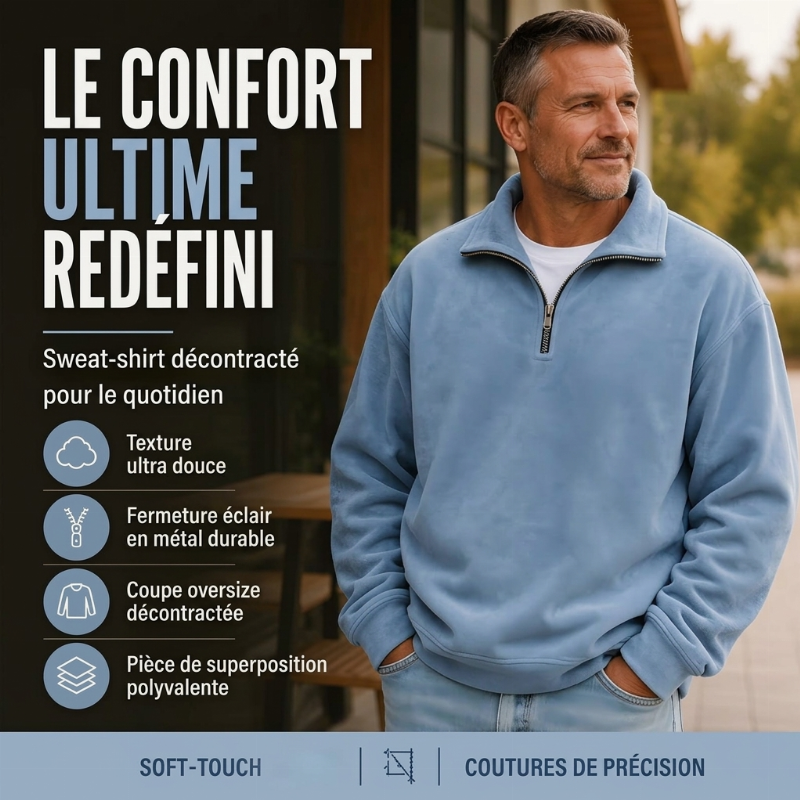 Sweat-shirt décontracté à col zippé pour homme