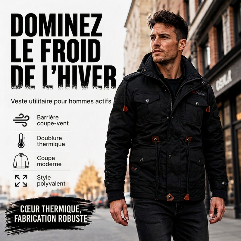 Veste d'hiver thermique pour hommes avec capuche amovible
