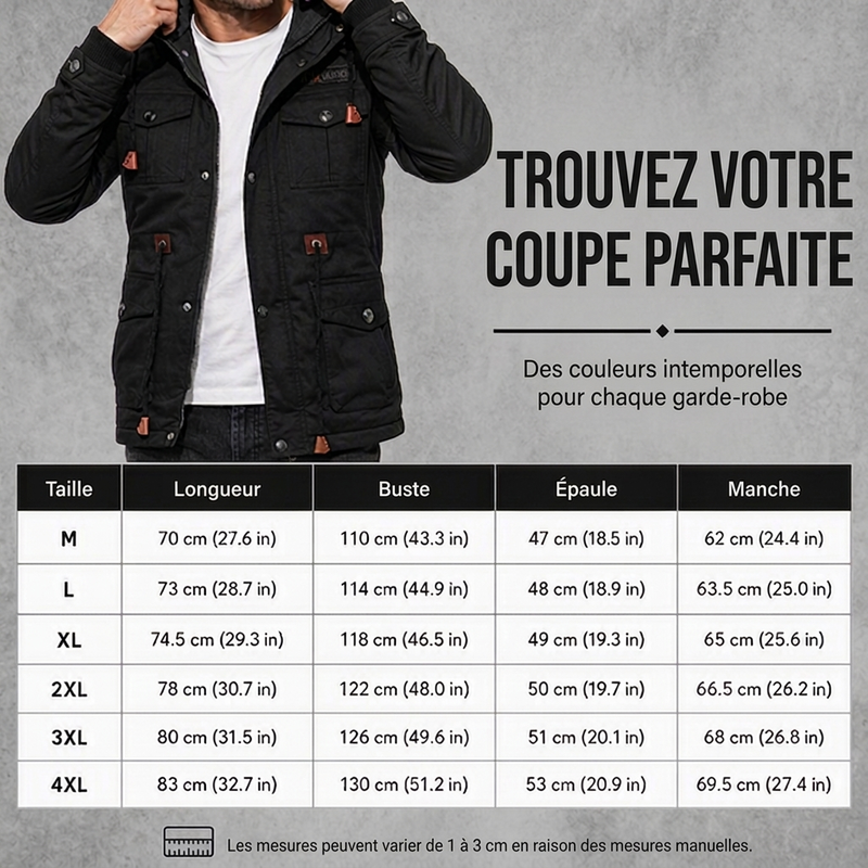Veste d'hiver thermique pour hommes avec capuche amovible