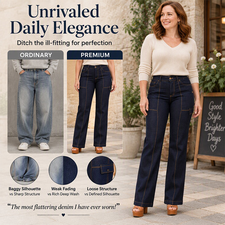 Jeans à jambe large à taille haute avec coutures contrastées pour femmes