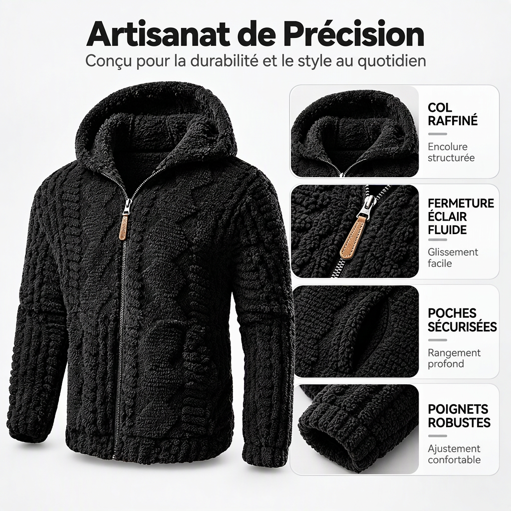 Veste à capuche zippée en sherpa texturé pour homme