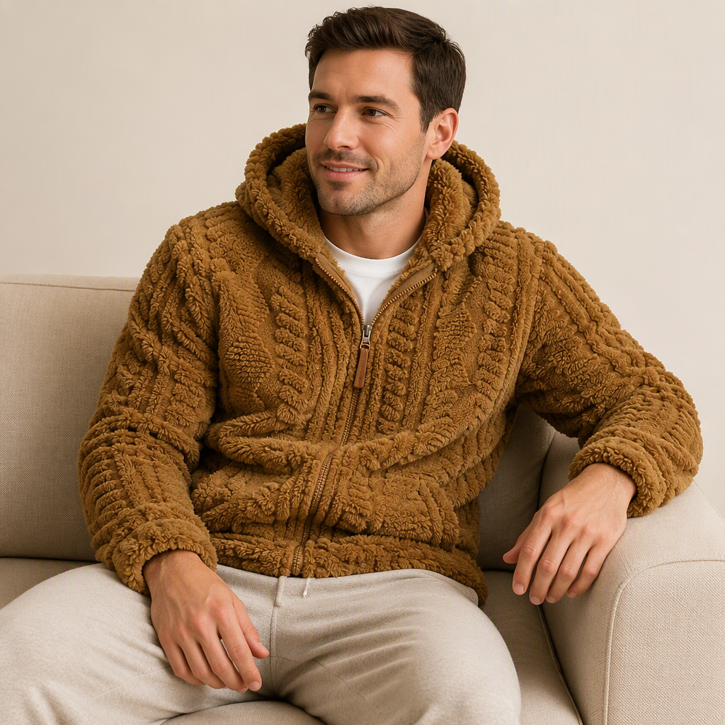 Veste à capuche zippée en sherpa texturé pour homme