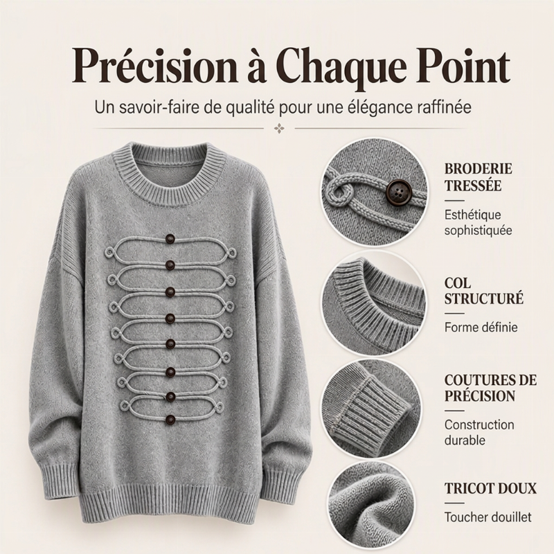 Pull Femme Élégant à Col Rond et Torsades