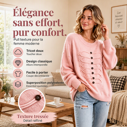 Pull Femme Élégant à Col Rond et Torsades