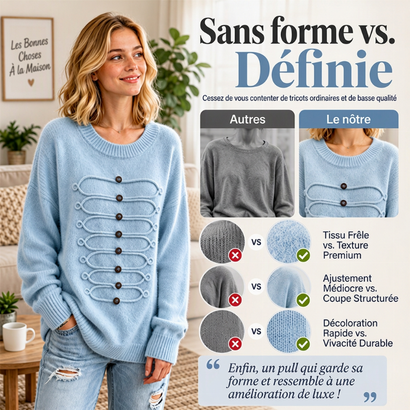 Pull Femme Élégant à Col Rond et Torsades