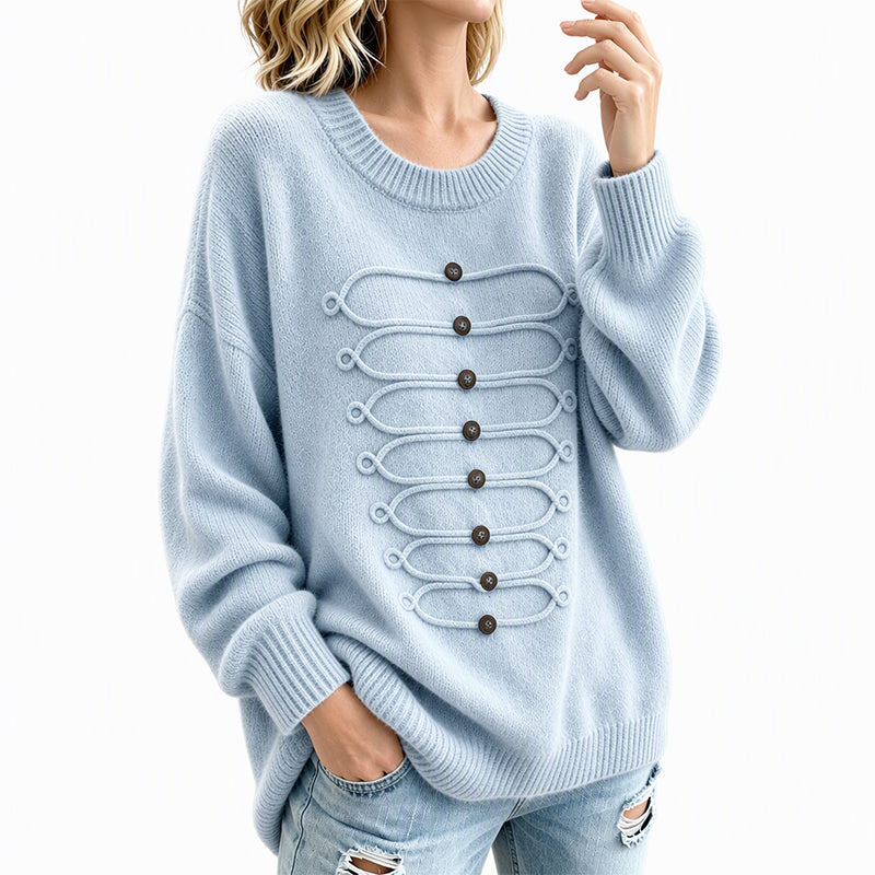 Pull Femme Élégant à Col Rond et Torsades