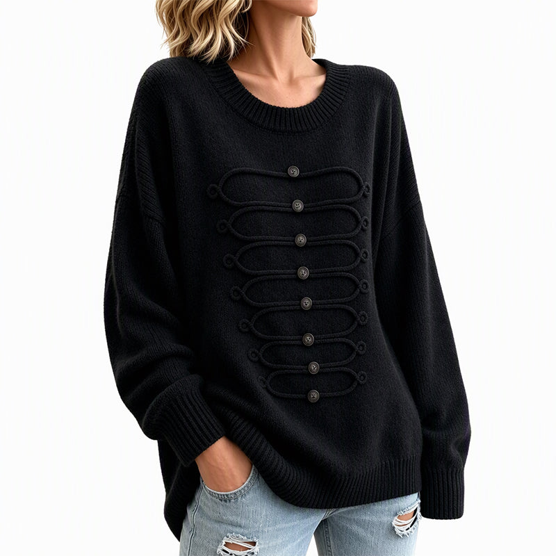 Pull Femme Élégant à Col Rond et Torsades