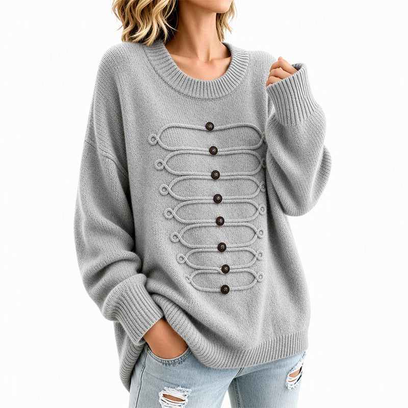Pull Femme Élégant à Col Rond et Torsades