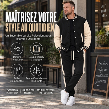 Ensemble veste de baseball et pantalon color-block pour homme