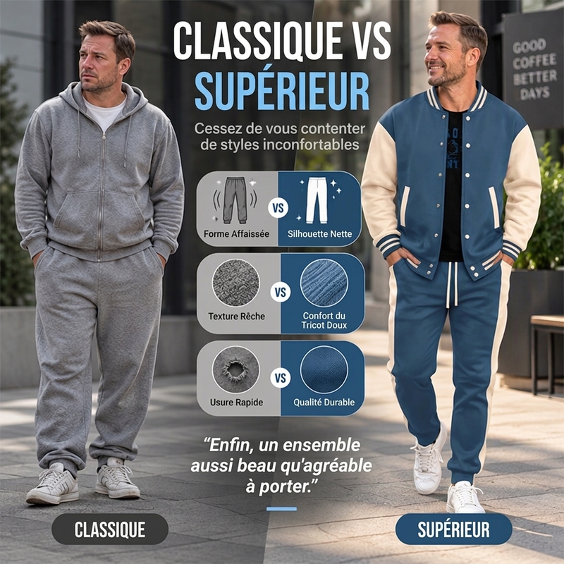 Ensemble veste de baseball et pantalon color-block pour homme