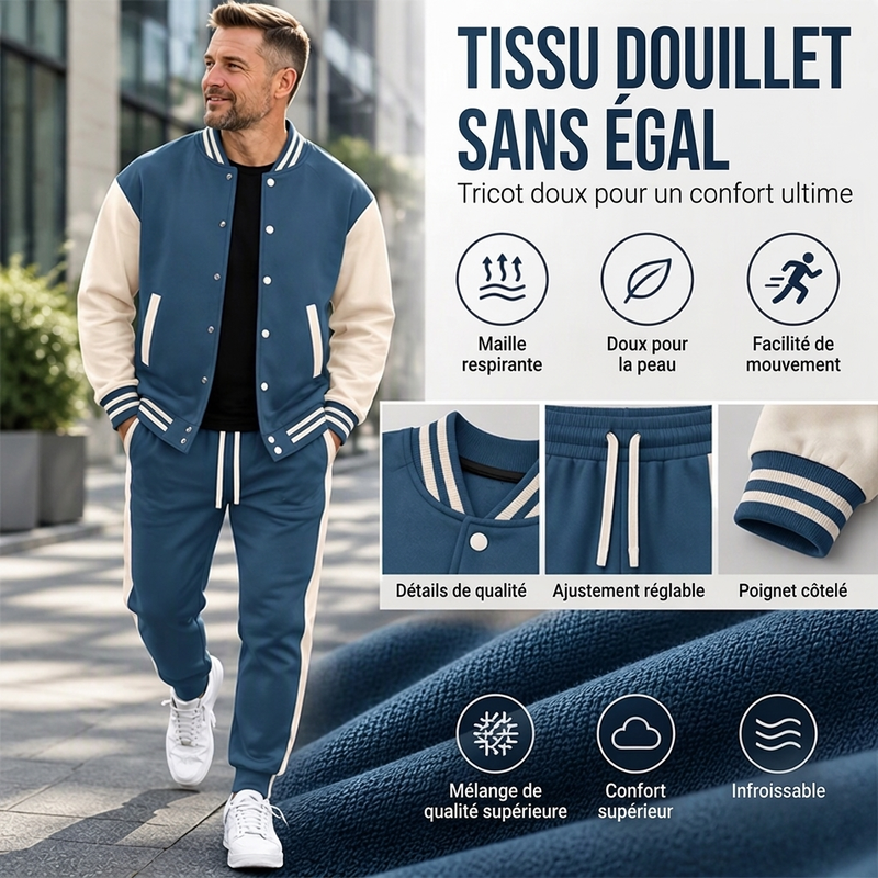 Ensemble veste de baseball et pantalon color-block pour homme