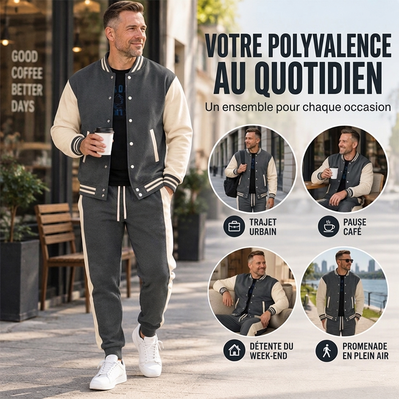 Ensemble veste de baseball et pantalon color-block pour homme