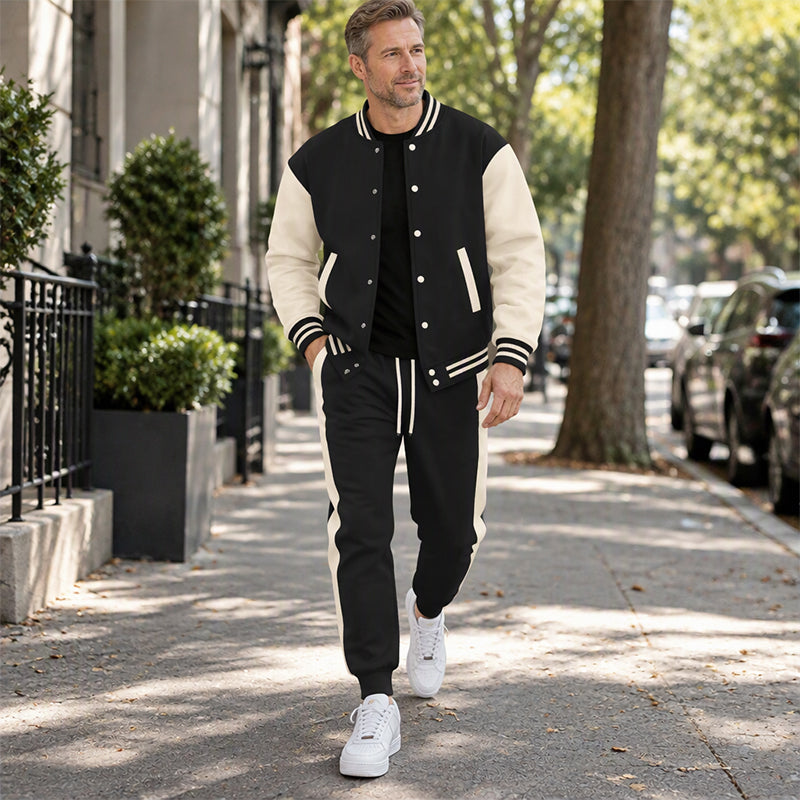 Ensemble veste de baseball et pantalon color-block pour homme