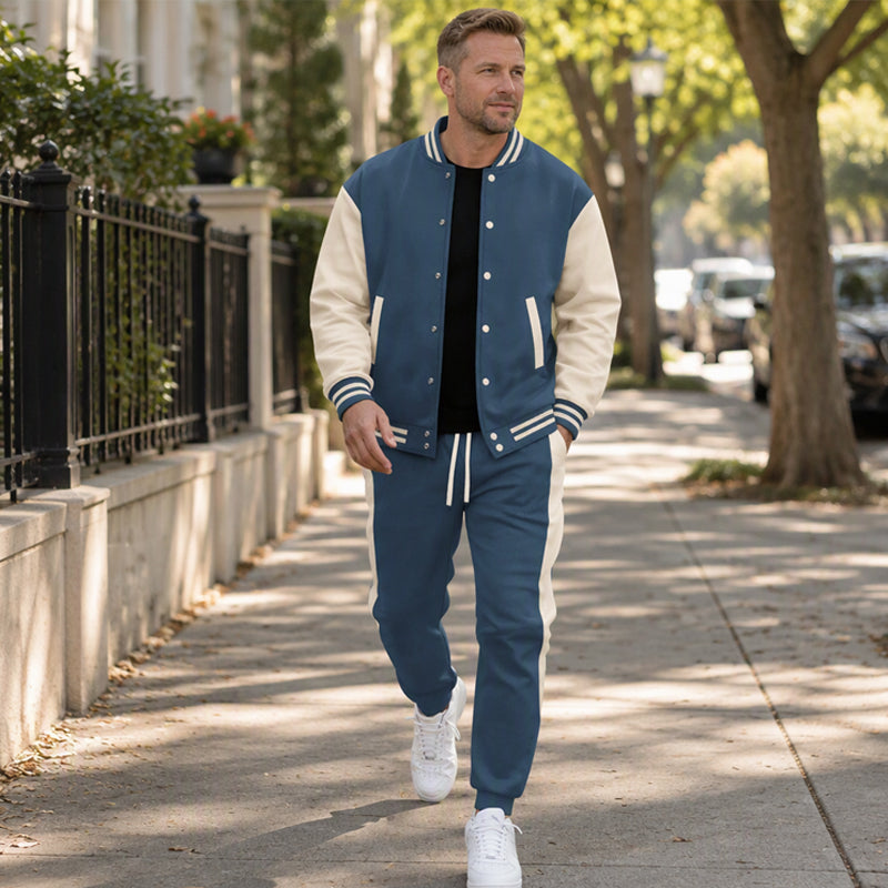 Ensemble veste de baseball et pantalon color-block pour homme