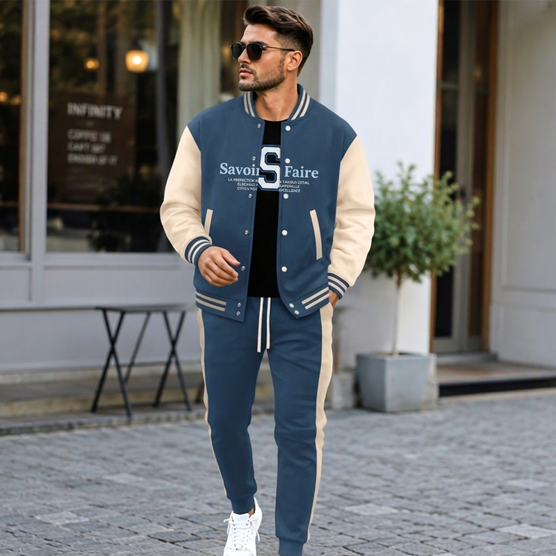 Ensemble veste de baseball et pantalon color-block pour homme