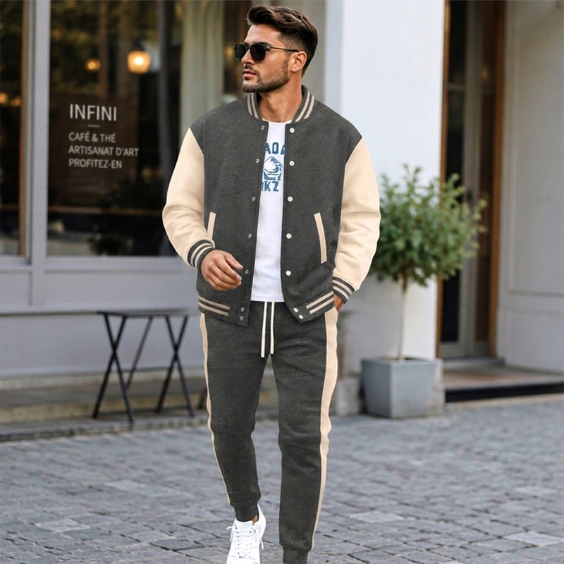 Ensemble veste de baseball et pantalon color-block pour homme