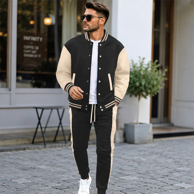 Ensemble veste de baseball et pantalon color-block pour homme