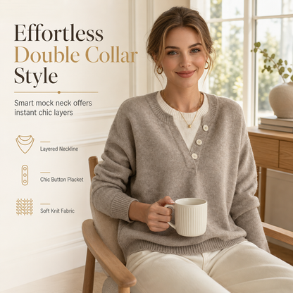 Ensemble décontracté en maille à col en V avec boutons décoratifs