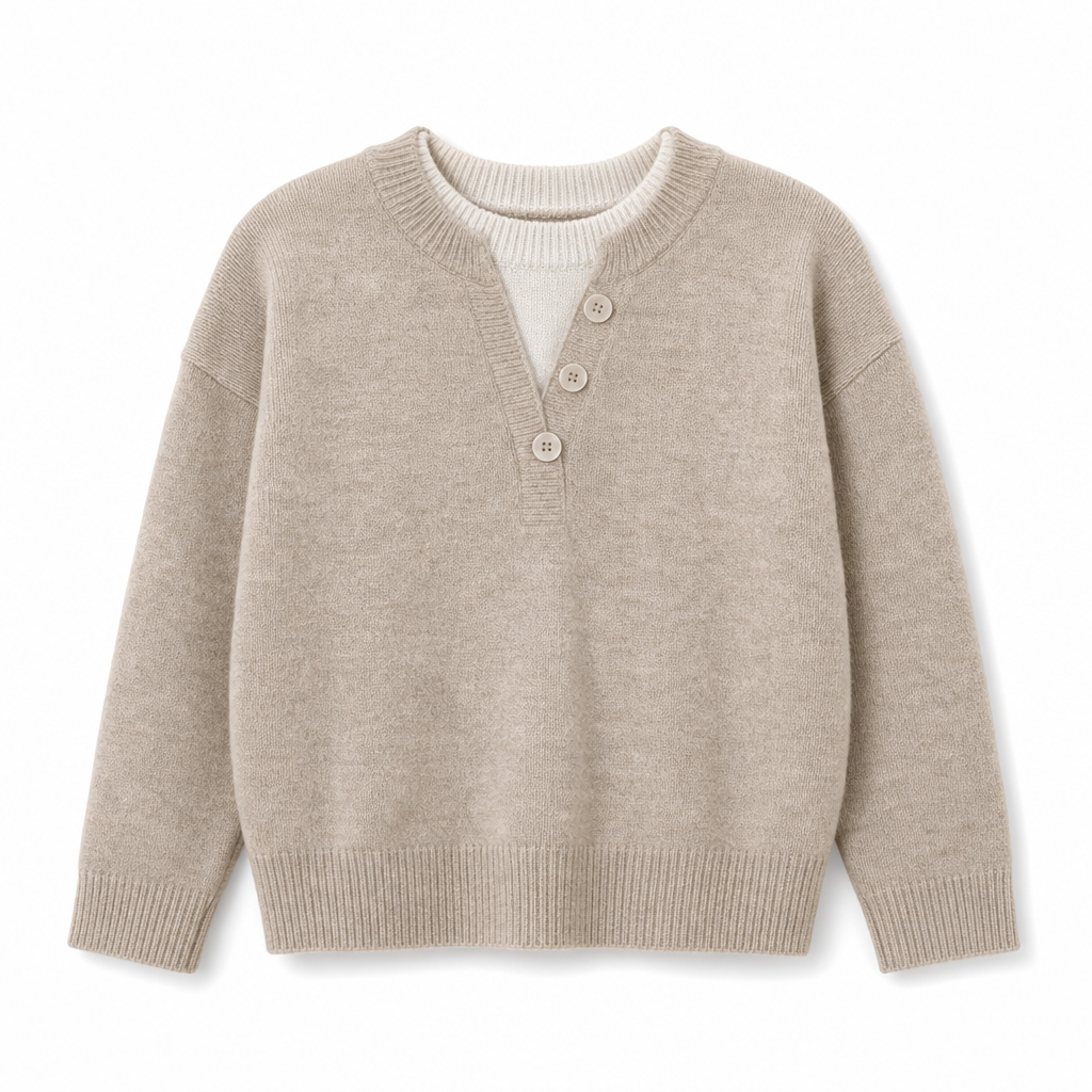 Ensemble décontracté en maille à col en V avec boutons décoratifs