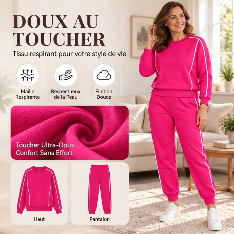 Ensemble 2 pièces femme : sweat à bordure contrastée et jogging