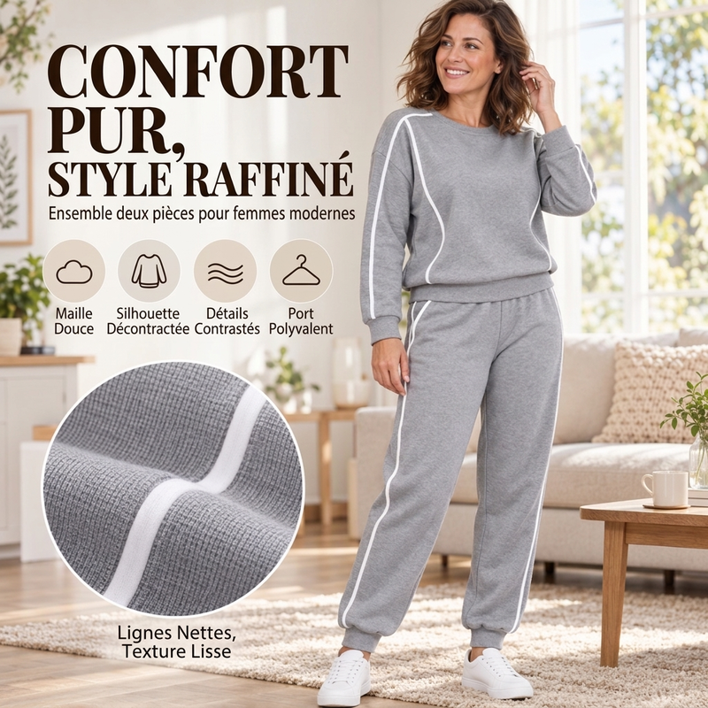 Ensemble 2 pièces femme : sweat à bordure contrastée et jogging