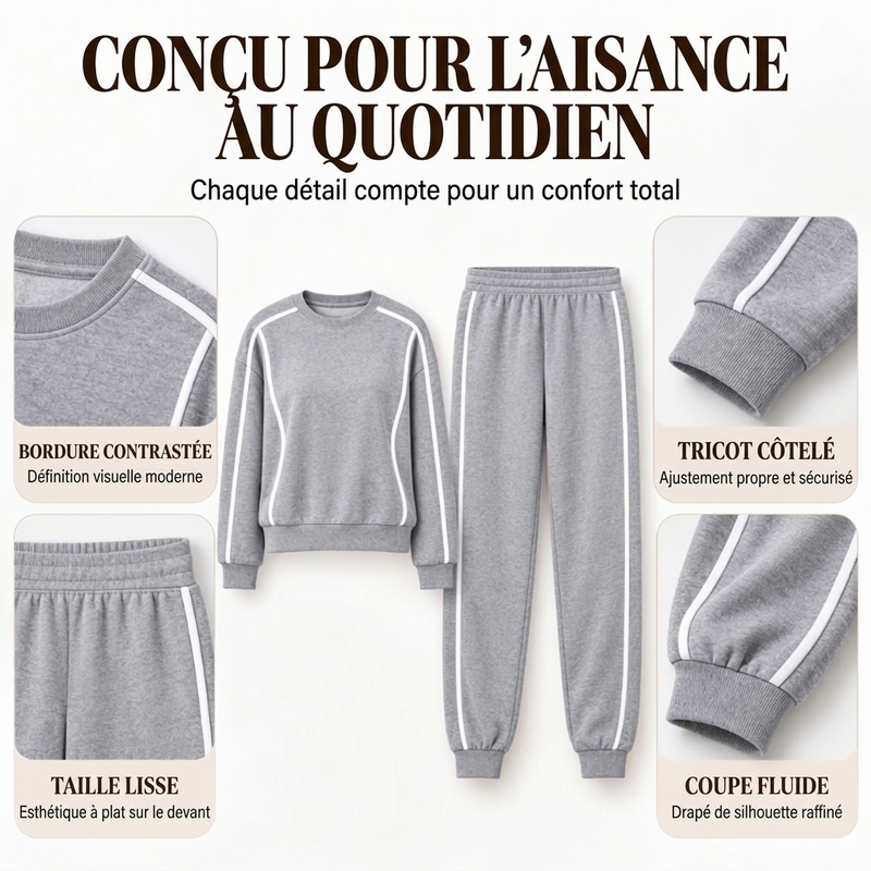 Ensemble 2 pièces femme : sweat à bordure contrastée et jogging
