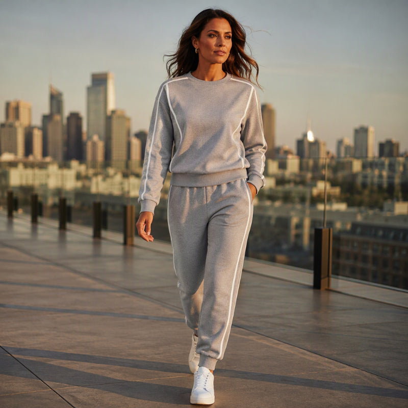 Ensemble 2 pièces femme : sweat à bordure contrastée et jogging