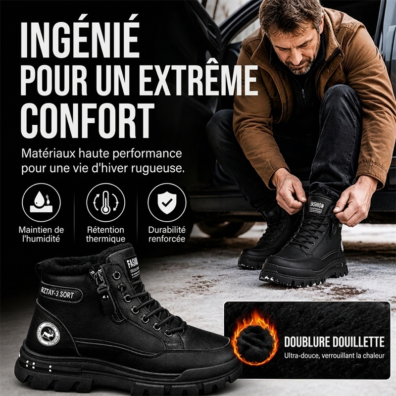 Bottes d'hiver antidérapantes et doublures chaudes pour hommes