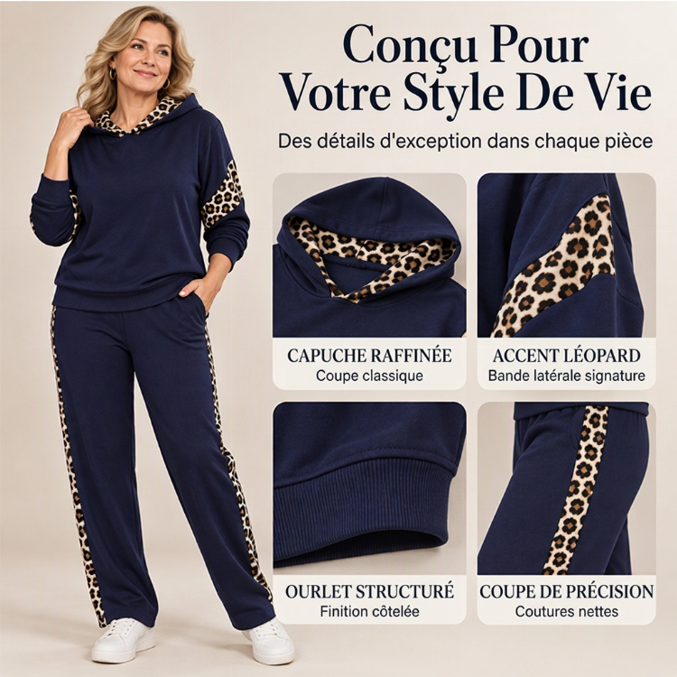 Ensemble féminin haut à imprimé léopard et pantalon droit taille haute